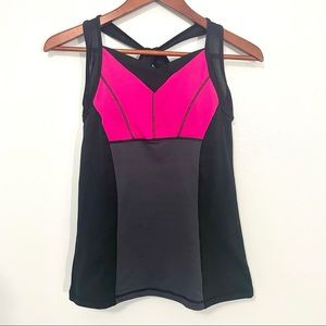 Cynthia Rowley Black Pink Color-block Active Sport Yoga Tank